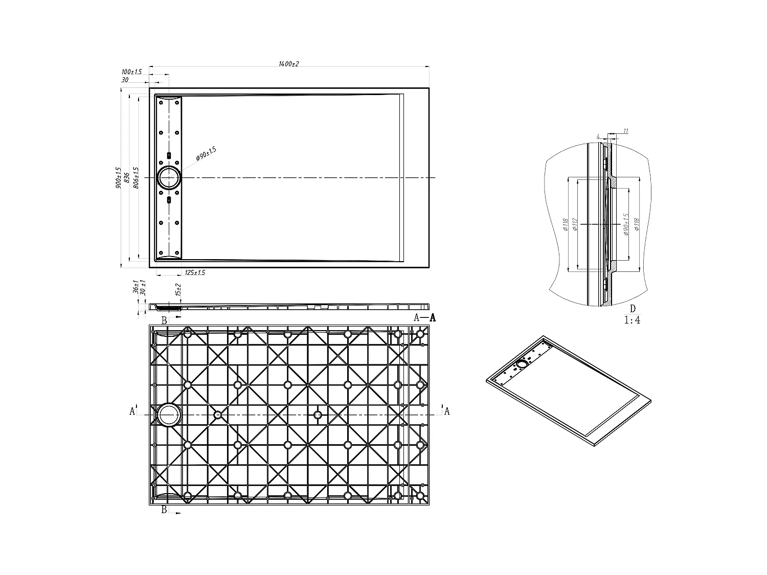 Receveur de douche extra plat à poser ou à encastrer recoupable en résine SMC - Blanc - 140 x 90 cm - LYROSA