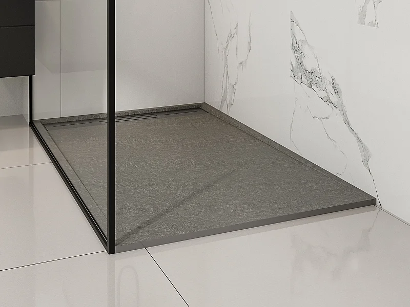 Receveur de douche extra plat à poser ou à encastrer recoupable en résine SMC - Gris - 140 x 90 cm - LYROSA