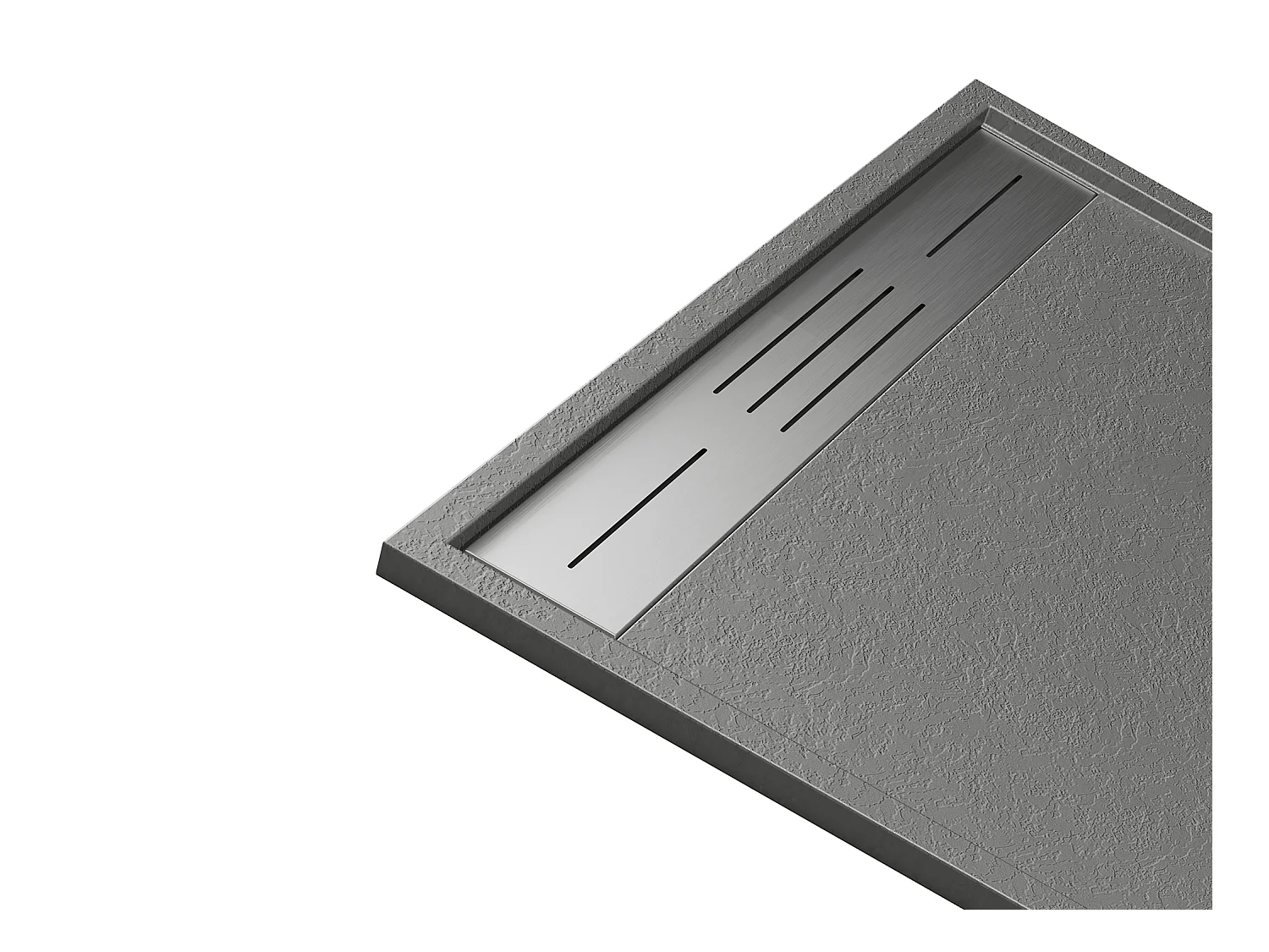 Ekstra flad bruseniche til placering ovenpå eller forsænket installation, kan tilskæres, fremstillet af SMC-harpiks - Grå - 140 x 90 cm - LYROSA