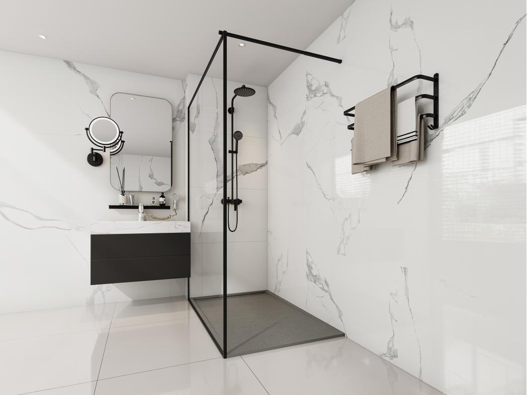 Receveur extra-plat à poser ou à encastrer découpable en résine SMC - Gris - 140 x 90 cm - LYROSA