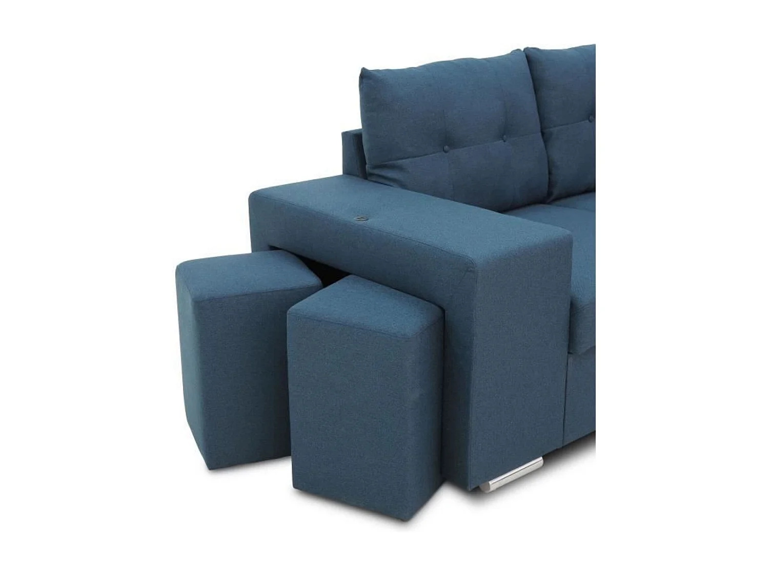 Canapé d'angle convertible réversible 4-5 places tissu bleu à coffre de rangement 245 x 205 x Hauteur 93 cm