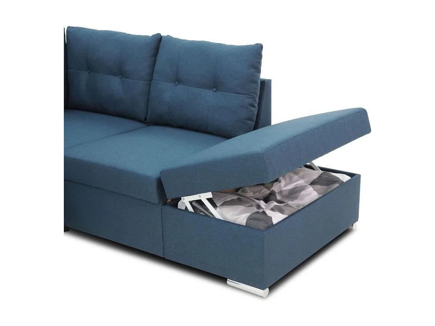 Canapé d'angle convertible réversible 4-5 places tissu bleu à coffre de rangement 245 x 205 x Hauteur 93 cm