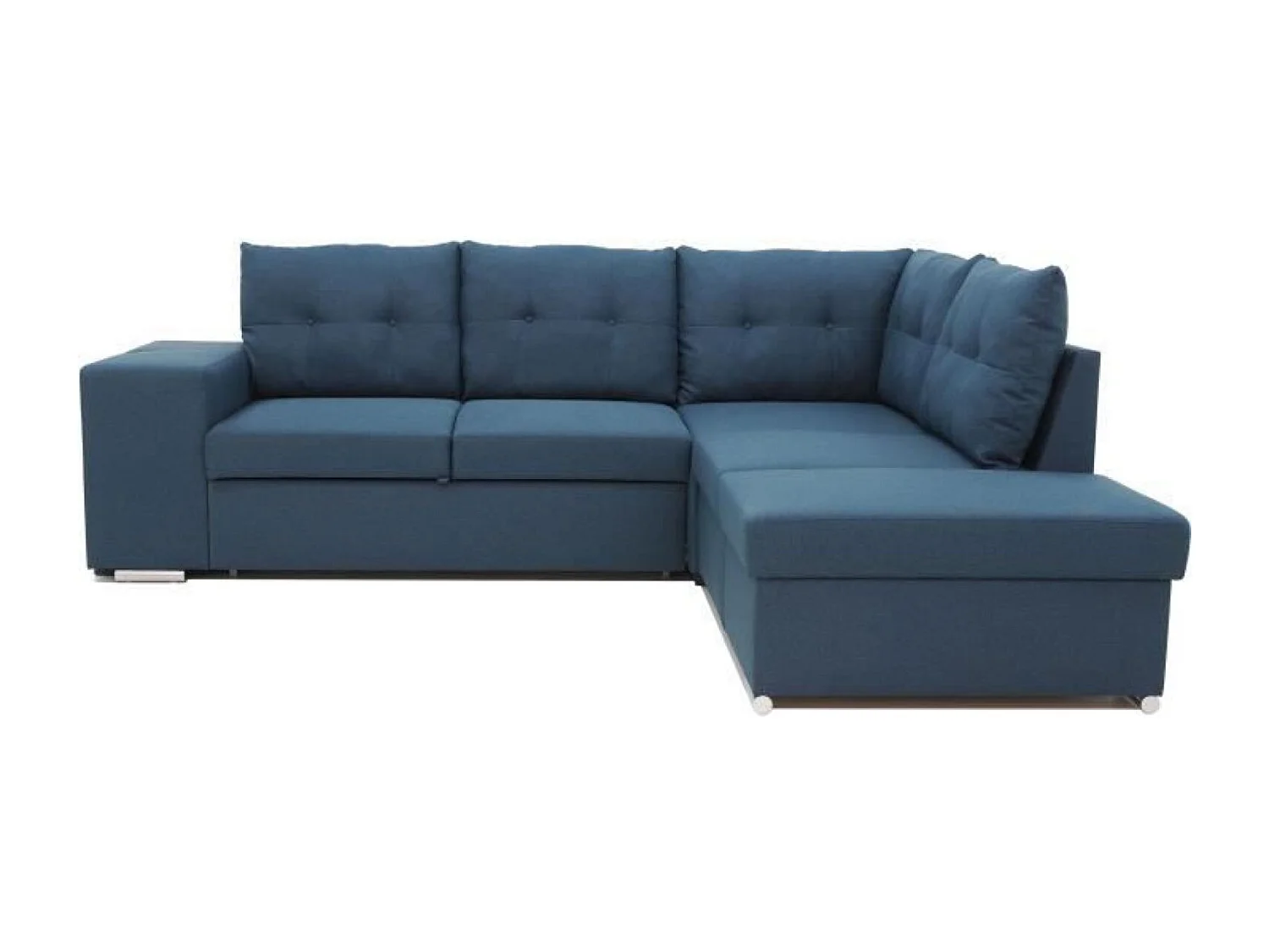 Canapé d'angle convertible réversible 4-5 places tissu bleu à coffre de rangement 245 x 205 x Hauteur 93 cm