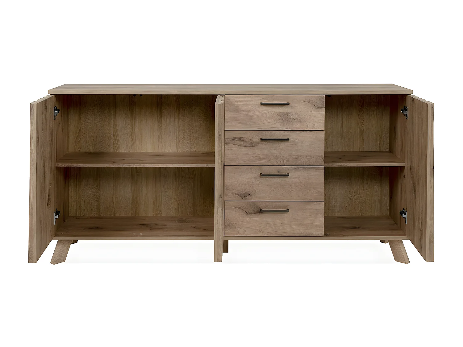 Sideboard mit 3 Türen und 4 Schubladen, im Eiche-Dekor und Stollenfronten, L175 cm - Opole