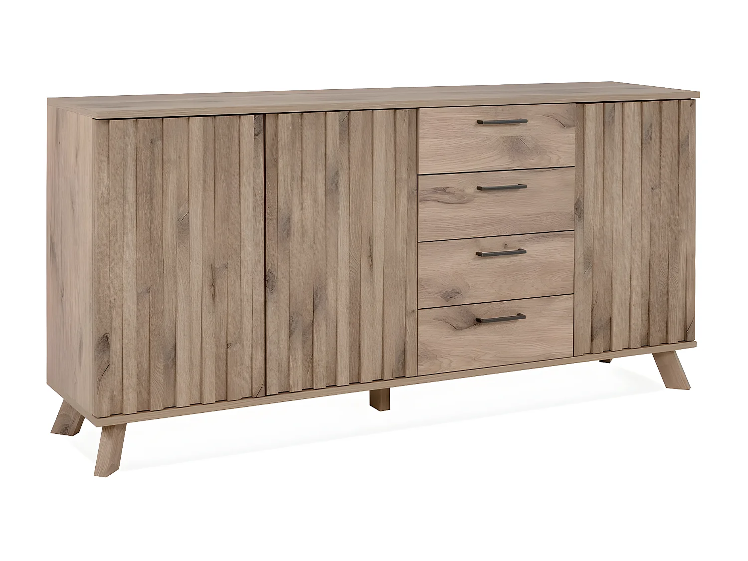 Sideboard mit 3 Türen und 4 Schubladen, im Eiche-Dekor und Stollenfronten, L175 cm - Opole