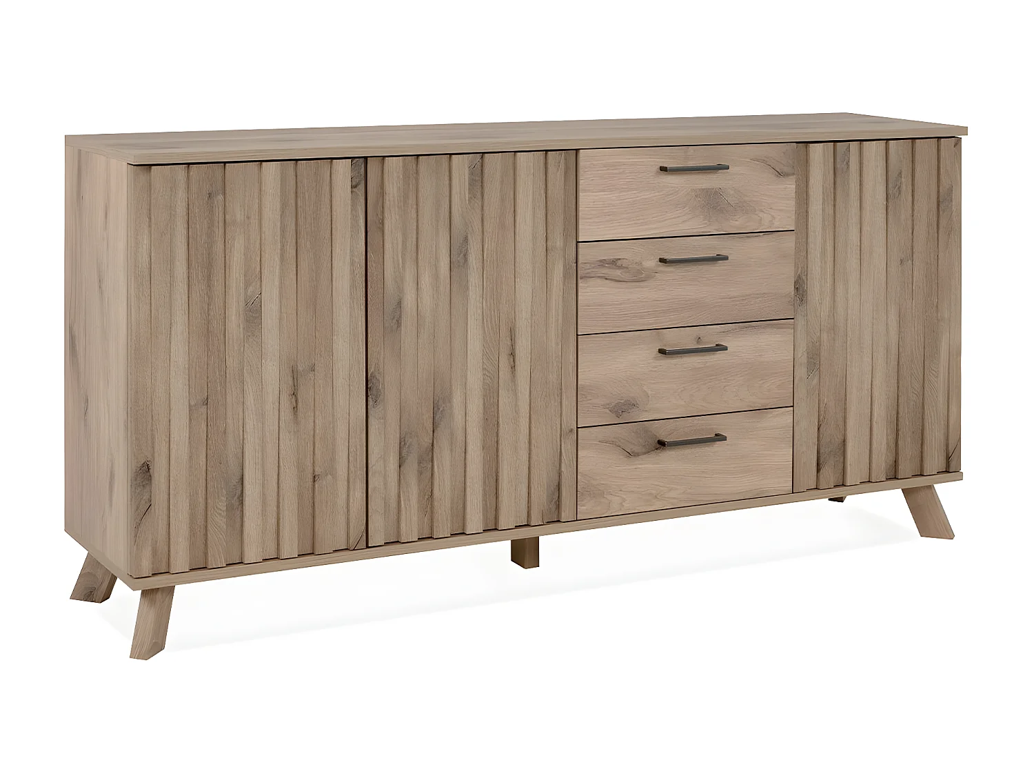 Sideboard mit 3 Türen und 4 Schubladen, im Eiche-Dekor und Stollenfronten, L175 cm - Opole