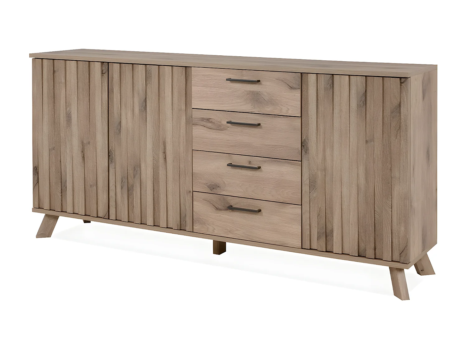 Sideboard mit 3 Türen und 4 Schubladen, im Eiche-Dekor und Stollenfronten, L175 cm - Opole