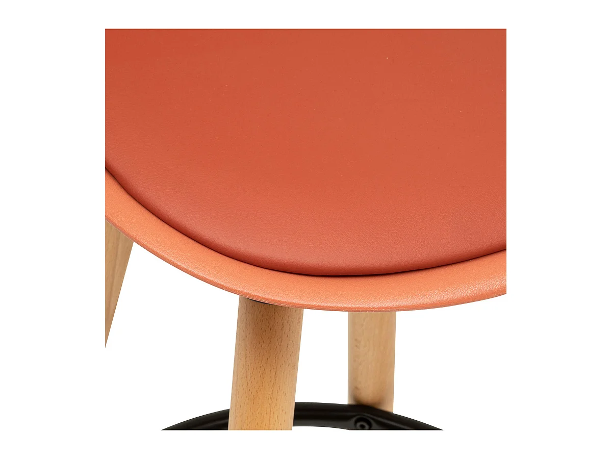 Tabouret de bar confortable Assise Terracotta et Pieds en Bois H 92 cm