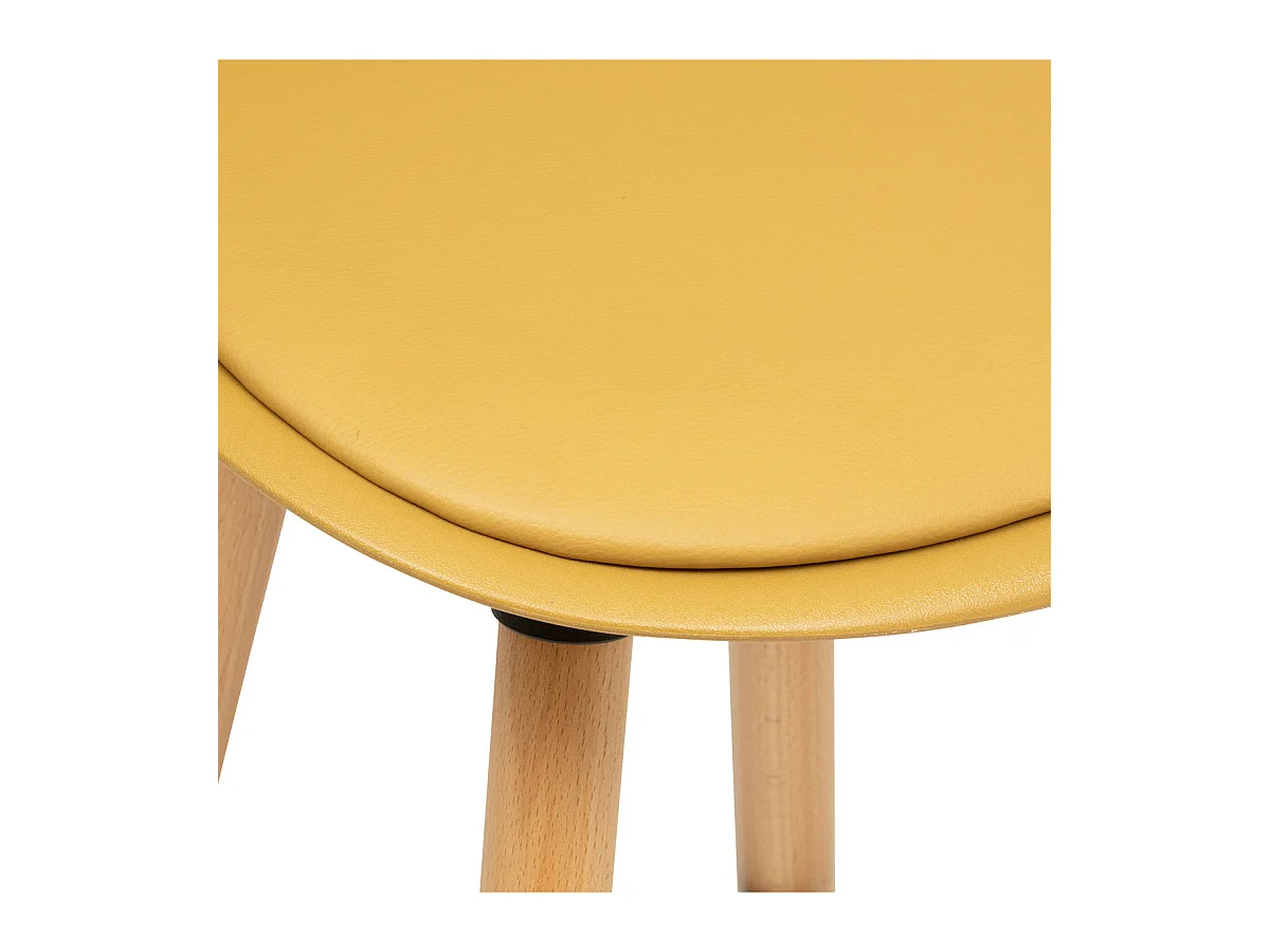 Tabouret de bar confortable Assise Jaune Ocre et Pieds en Bois H 92 cm