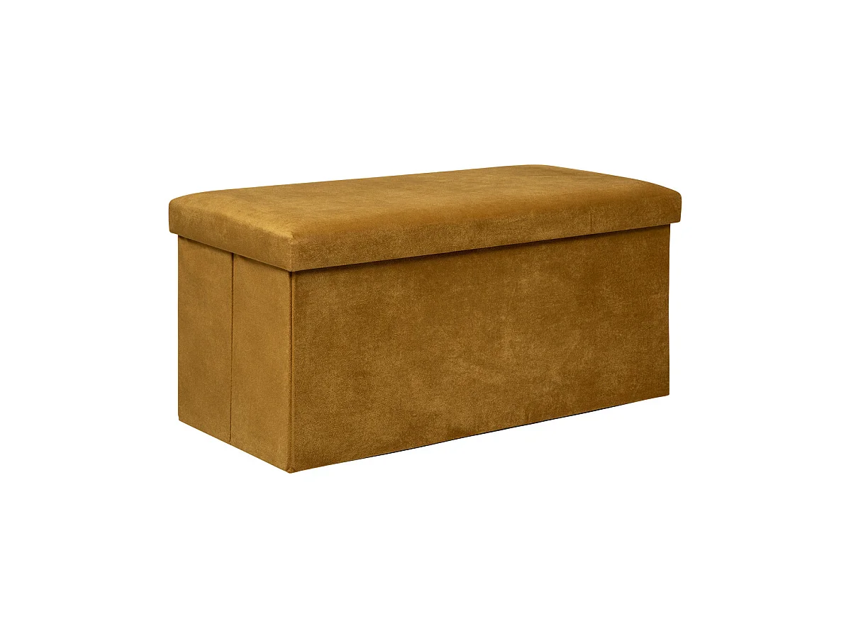 Pouf pliant et Coffre de rangement en tissu Jaune Moutarde 76 x 38 cm