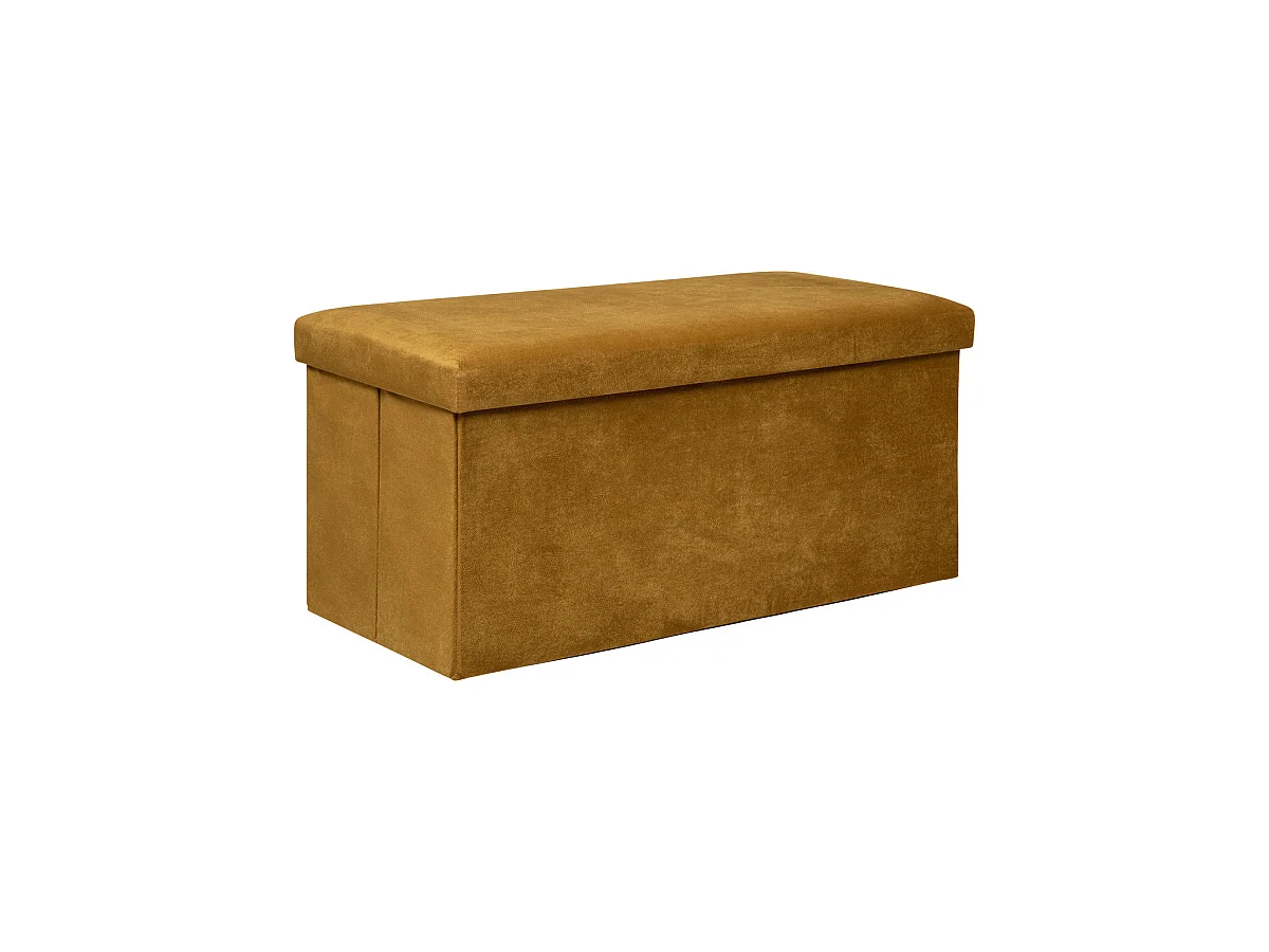Pouf pliant et Coffre de rangement en tissu Jaune Moutarde 76 x 38 cm
