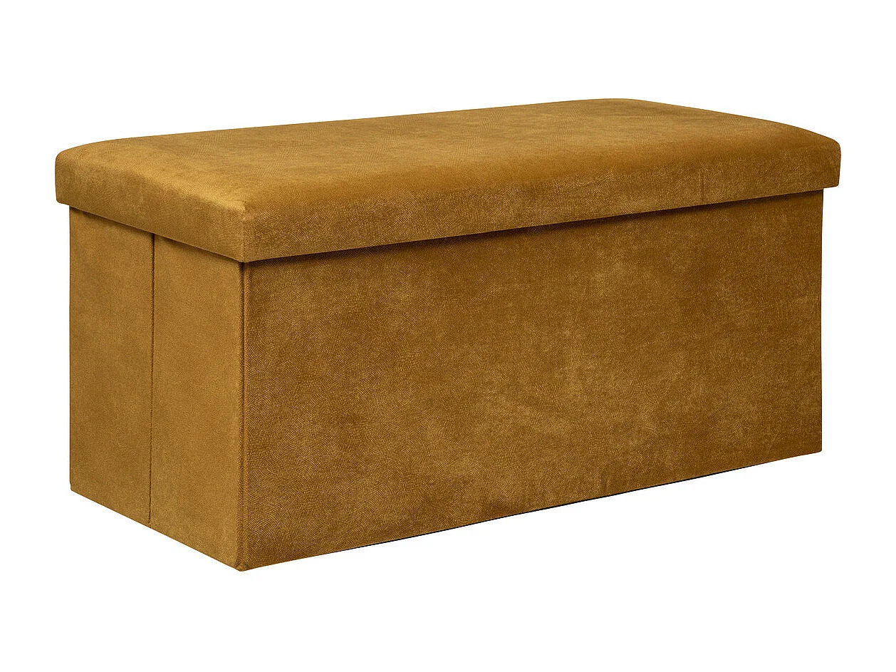 Pouf pliant et Coffre de rangement en tissu Jaune Moutarde 76 x 38 cm