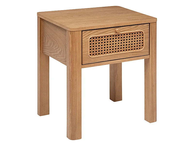 Table d'appoint Table de Chevet 1 tiroir en Bois et Rotin H 52.5 cm