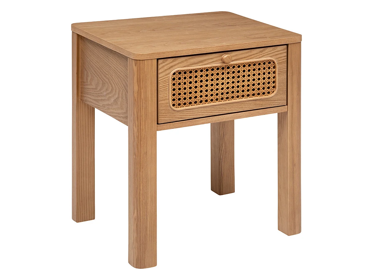 Table d'appoint Table de Chevet 1 tiroir en Bois et Rotin H 52.5 cm