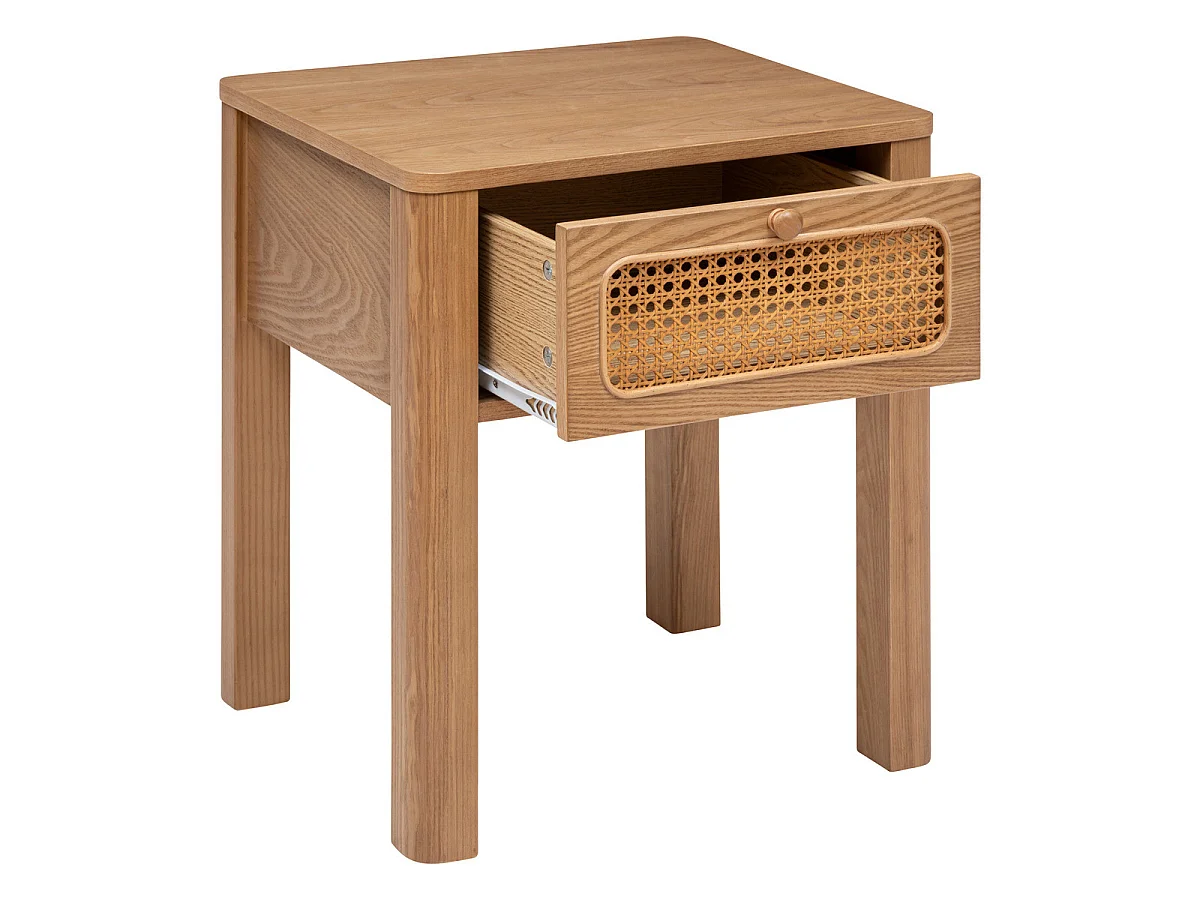 Table d'appoint Table de Chevet 1 tiroir en Bois et Rotin H 52.5 cm