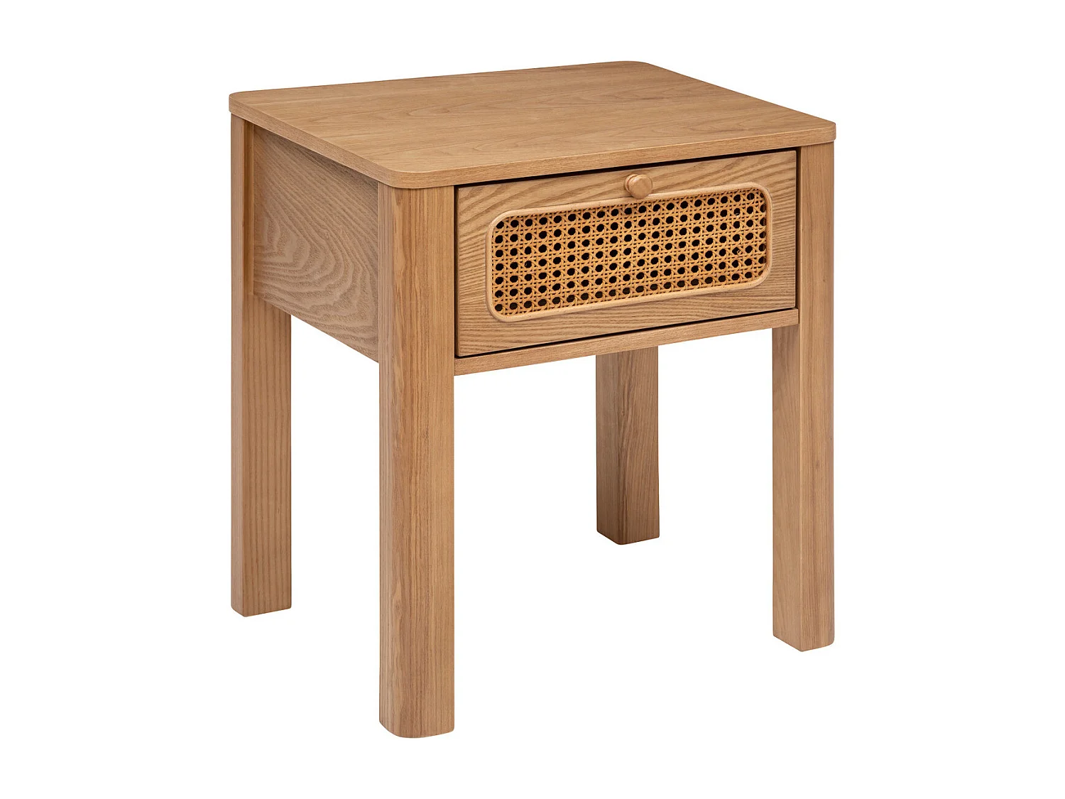 Table d'appoint Table de Chevet 1 tiroir en Bois et Rotin H 52.5 cm