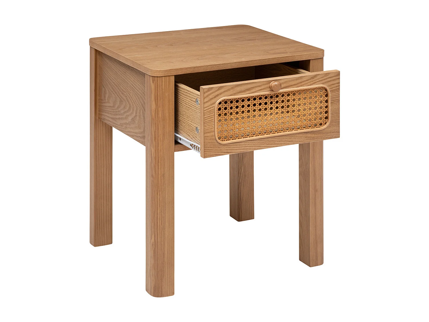 Table d'appoint Table de Chevet 1 tiroir en Bois et Rotin H 52.5 cm