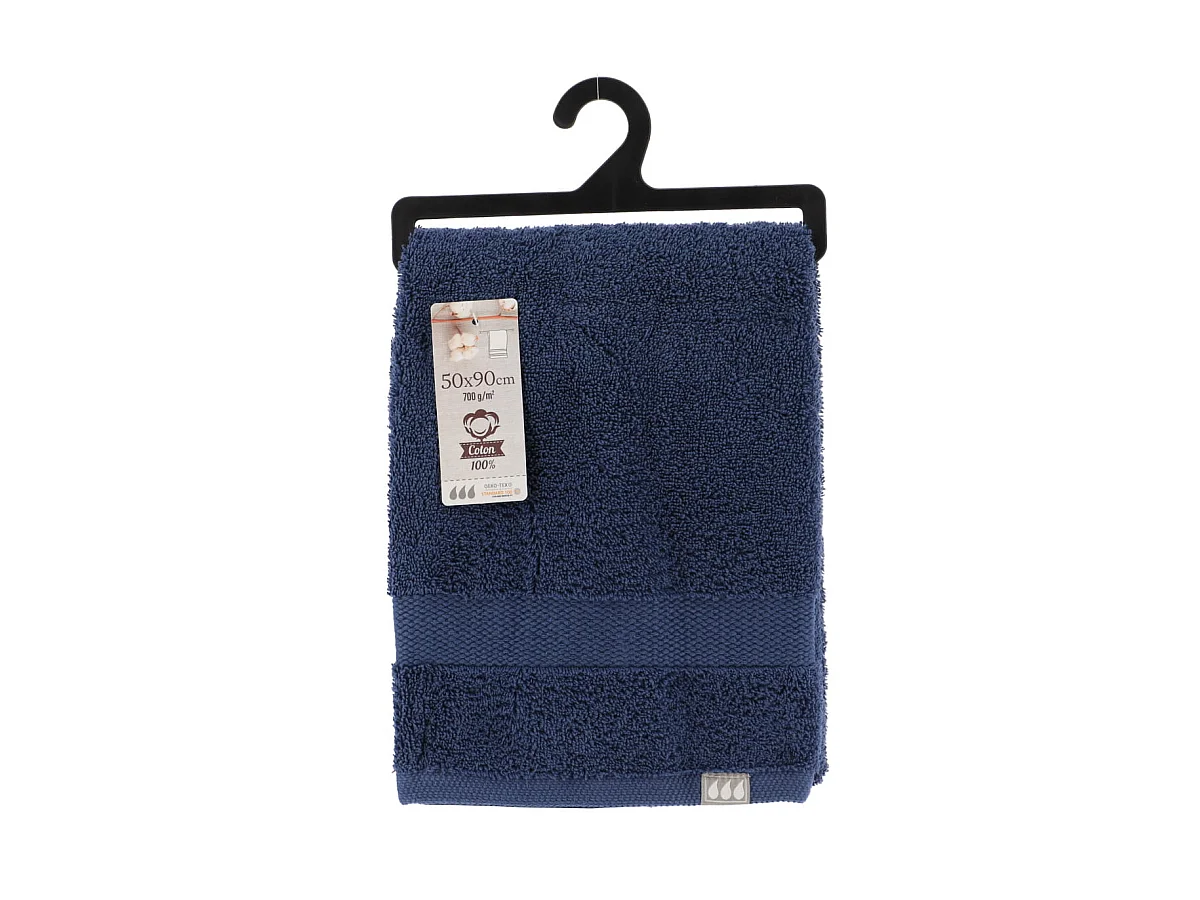Serviette de toilette tissu éponge 100% Coton Bleu marine 50 x 90 cm