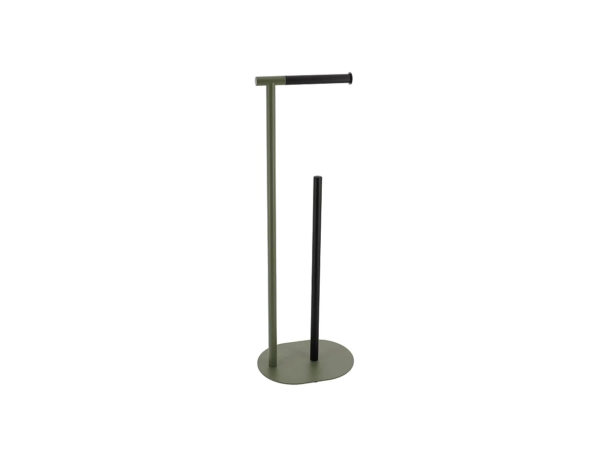 Dérouleur papier toilette WC avec réserve en métal Vert Kaki et Noir H 66.5 cm