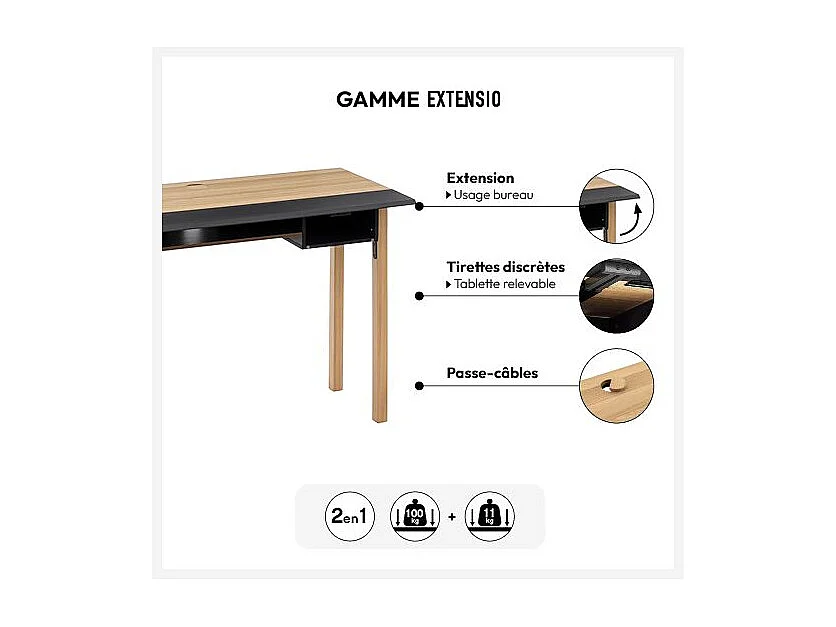 Meuble Console extensible et Bureau en Bois Beige et Gris H 80 cm