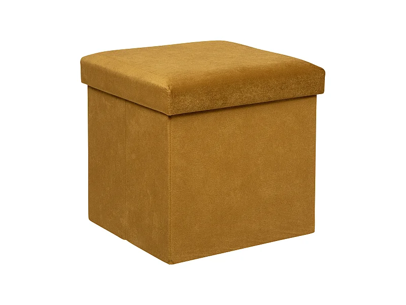 Pouf pliant et Coffre de rangement en tissu Jaune Moutarde 38 x 38 cm