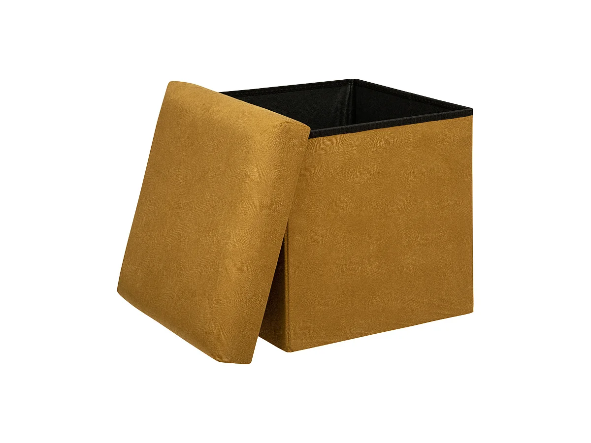 Pouf pliant et Coffre de rangement en tissu Jaune Moutarde 38 x 38 cm
