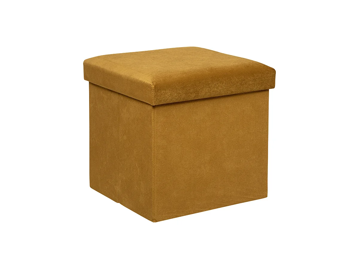 Pouf pliant et Coffre de rangement en tissu Jaune Moutarde 38 x 38 cm
