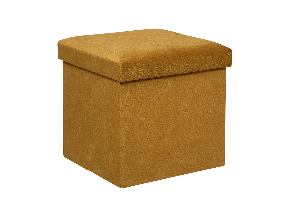 Pouf pliant et Coffre de rangement en tissu Jaune Moutarde 38 x 38 cm