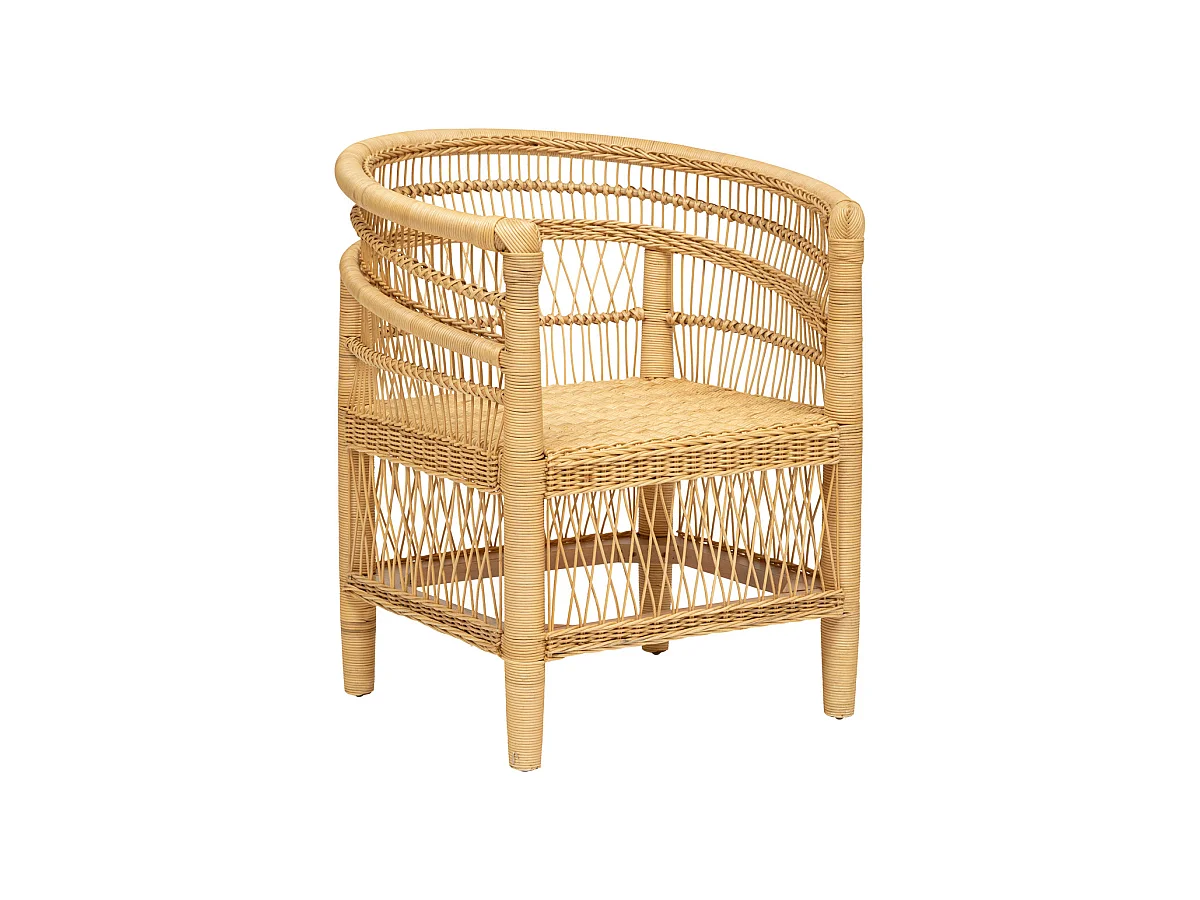 Fauteuil en Rotin Naturel et Bois d'Acajou H 82 cm