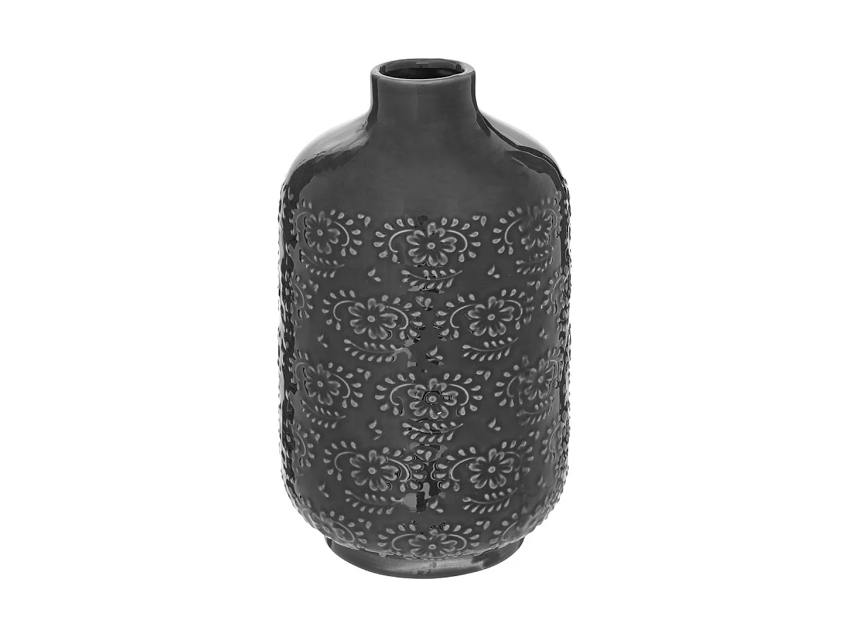Vase en Céramique émaillée Gris motif en relief D. 12 x H. 21,5 cm