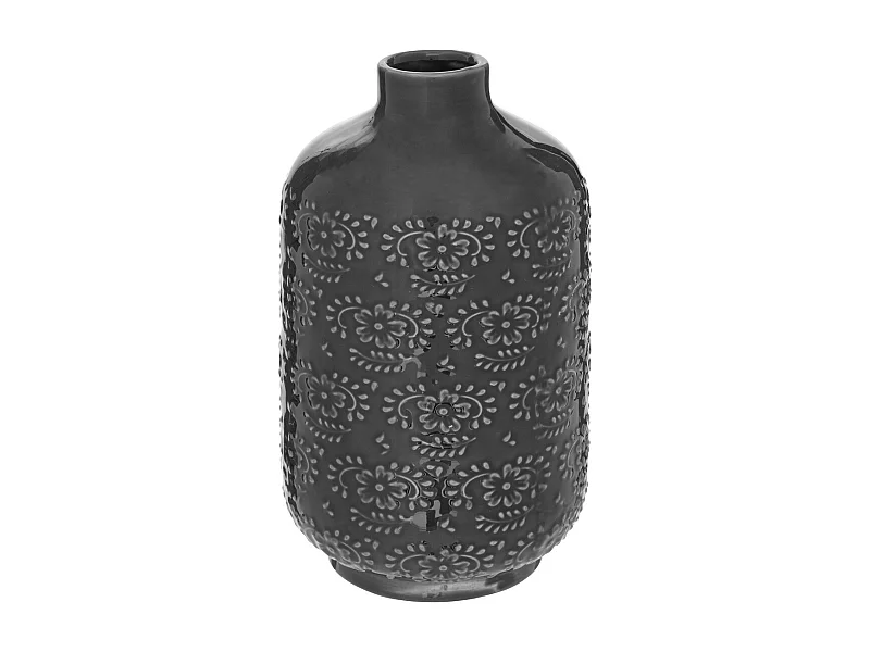 Vase en Céramique émaillée Gris motif en relief D. 12 x H. 21,5 cm