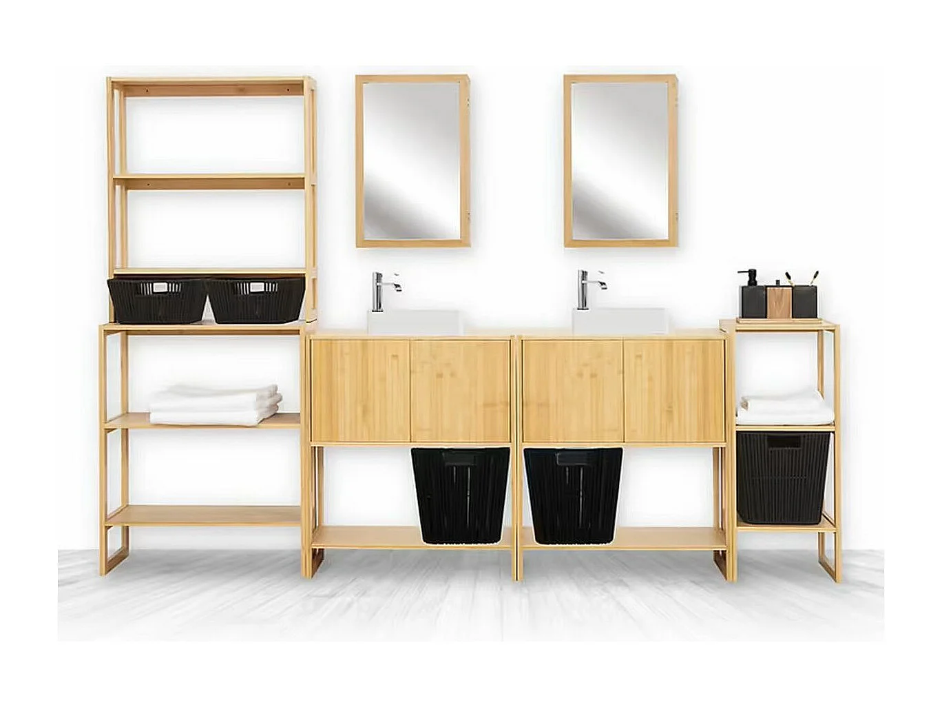 Meuble sous lavabo en Bambou 2 Portes et 1 Etagère H 80 cm