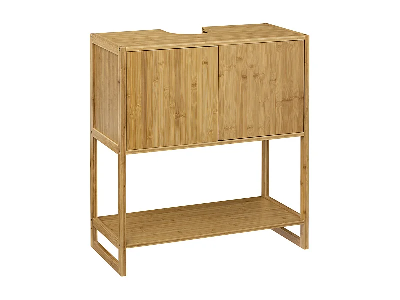 Meuble sous lavabo en Bambou 2 Portes et 1 Etagère H 80 cm