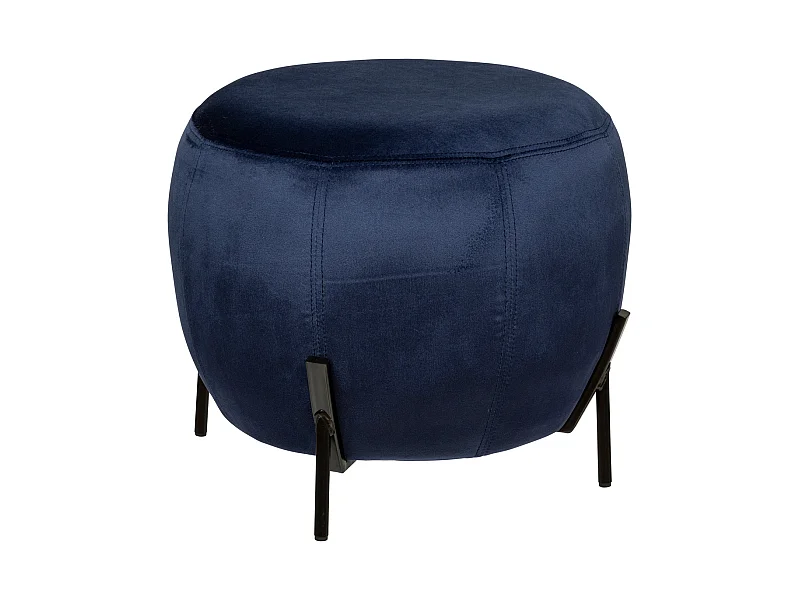Pouf en Velours Bleu et Pieds en Métal D 44 x H 35 cm