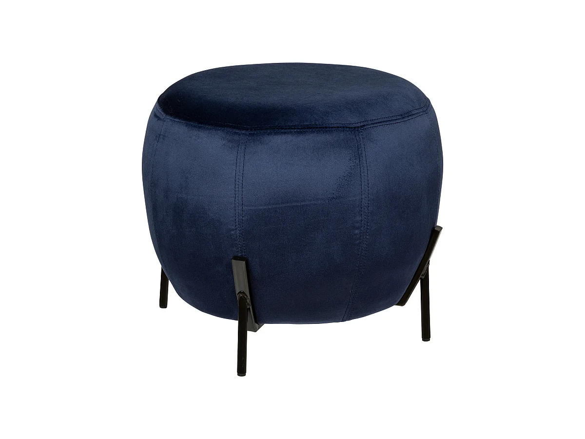 Pouf en Velours Bleu et Pieds en Métal D 44 x H 35 cm