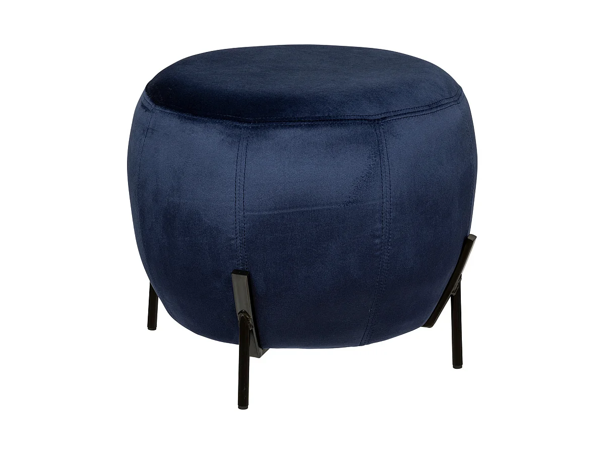 Pouf en Velours Bleu et Pieds en Métal D 44 x H 35 cm