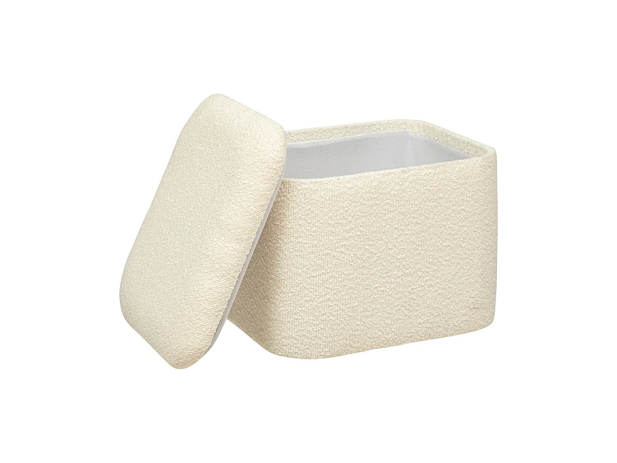 Lot de 2 Poufs Coffres de rangement en Tissu à bouclettes Beige et Blanc Ivoire