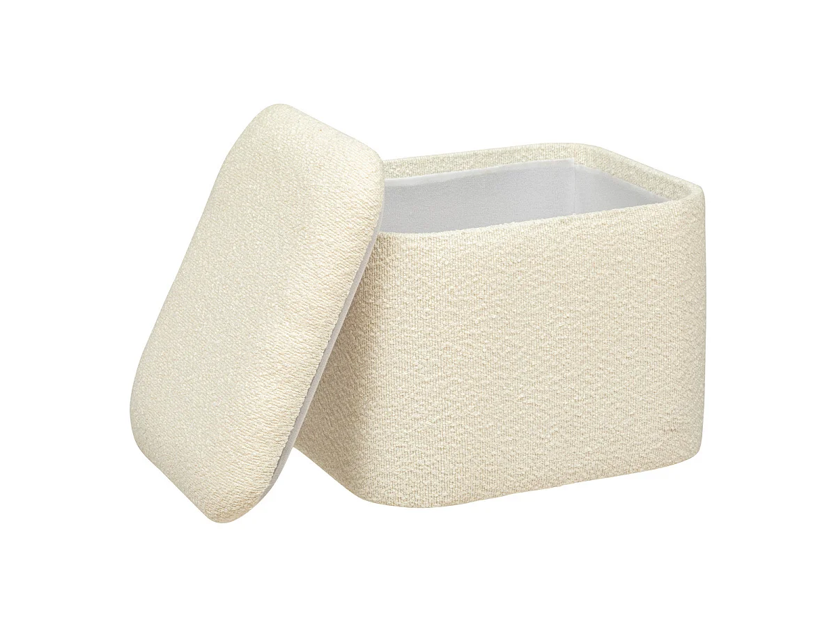 Lot de 2 Poufs Coffres de rangement en Tissu à bouclettes Beige et Blanc Ivoire
