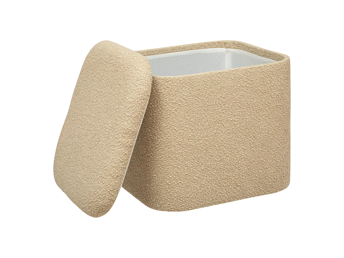 Lot de 2 Poufs Coffres de rangement en Tissu à bouclettes Beige et Blanc Ivoire