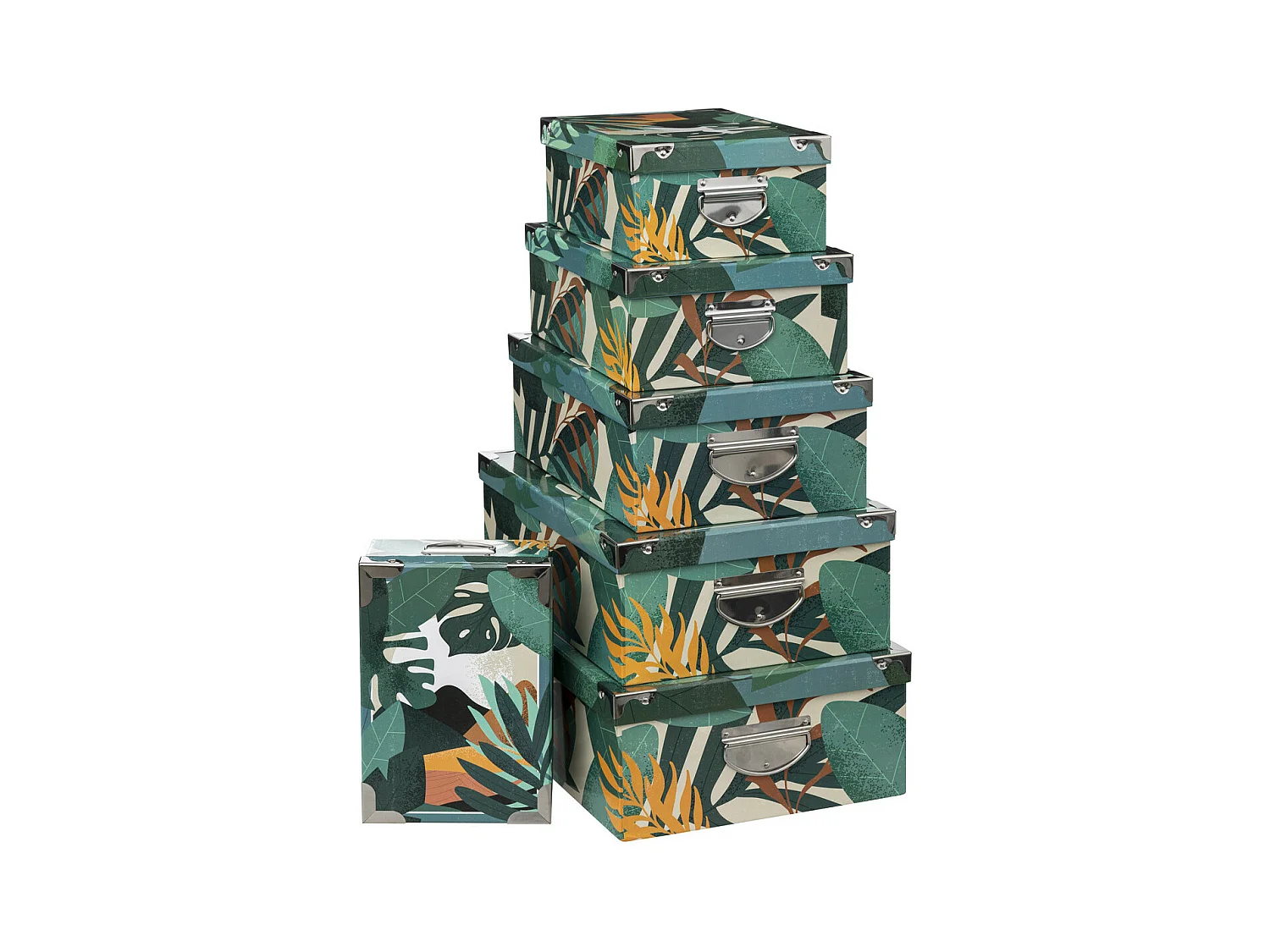 Lot de 6 Boîtes de rangement avec poignées et coins en métal déco Tropic