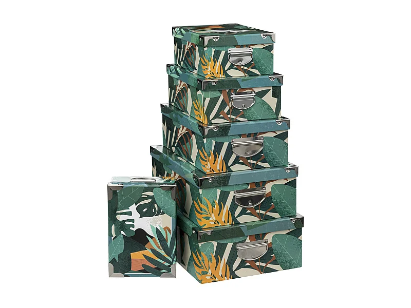 Lot de 6 Boîtes de rangement avec poignées et coins en métal déco Tropic