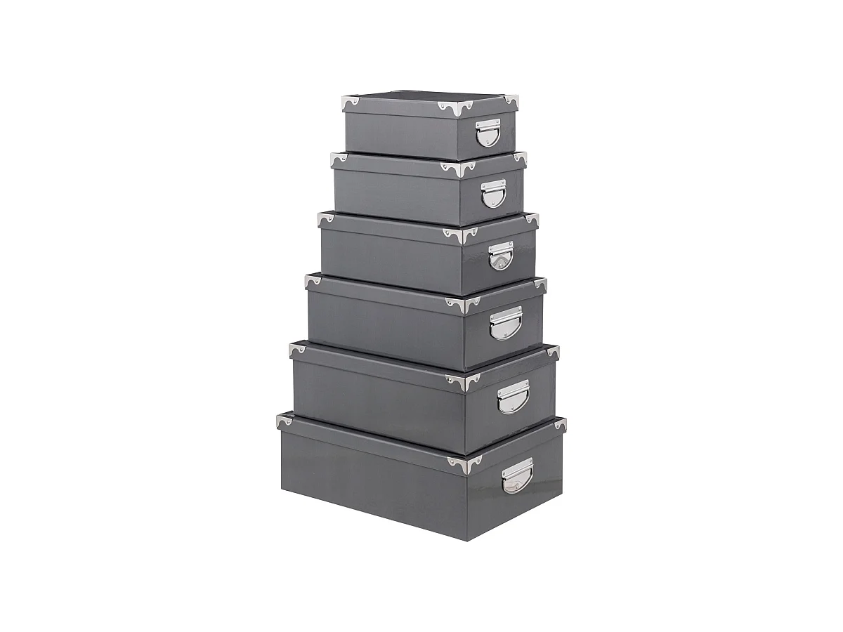 Lot de 6 Boîtes de rangement avec poignées et coins en métal  coloris Gris