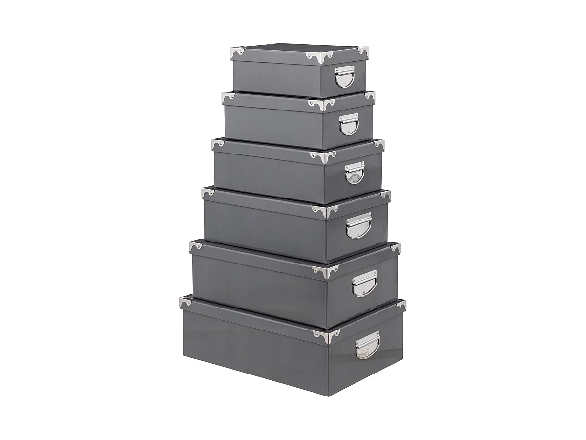 Lot de 6 Boîtes de rangement avec poignées et coins en métal  coloris Gris