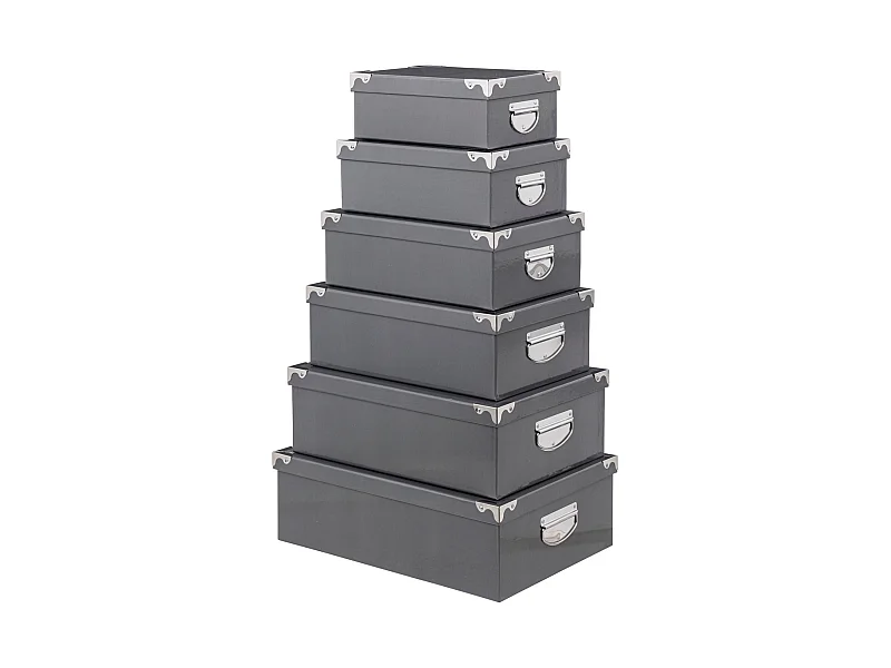 Lot de 6 Boîtes de rangement avec poignées et coins en métal  coloris Gris