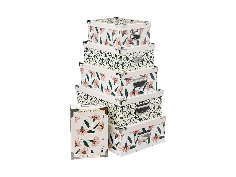 Lot de 6 Boîtes de rangement avec poignées et coins en métal déco Le collectionneur