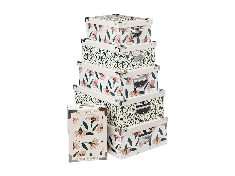 Lot de 6 Boîtes de rangement avec poignées et coins en métal déco Le collectionneur