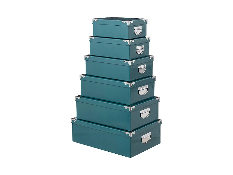 Lot de 6 Boîtes de rangement avec poignées et coins en métal  coloris Bleu pétrole