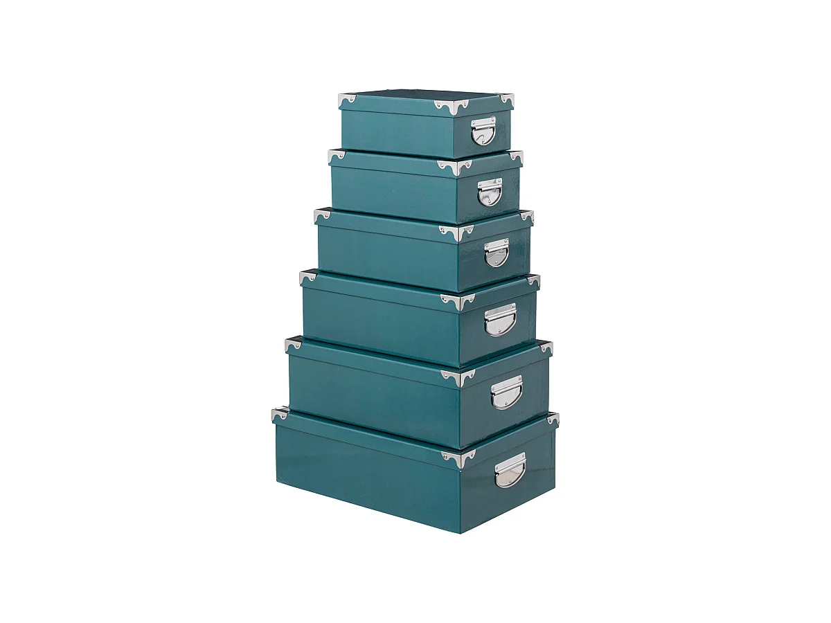 Lot de 6 Boîtes de rangement avec poignées et coins en métal  coloris Bleu pétrole