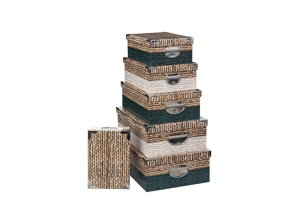 Lot de 6 Boîtes de rangement avec poignées et coins en métal déco Tricot