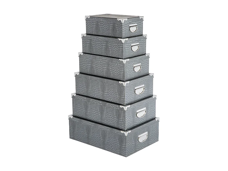 Lot de 6 Boites de rangement avec coins en métal effet croco Gris